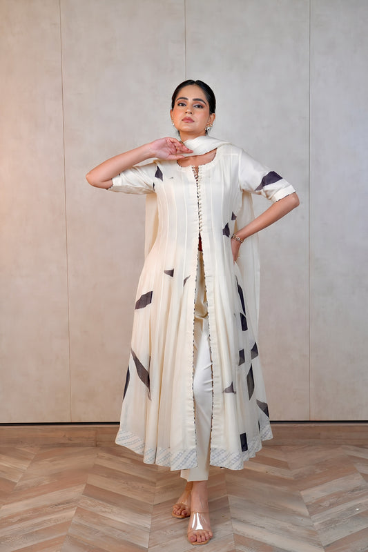 Dastaani Leaf Printed Anarkali Kurta Set